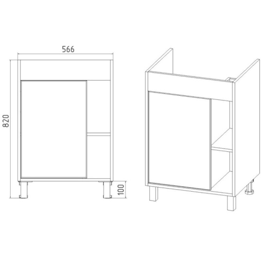 Комплект "Бостон 60 (арт. VBOS60COG-T1ST)" (тумба+умывальник COMO 60) 820x560x430 мм, пленка ПВХ, графит