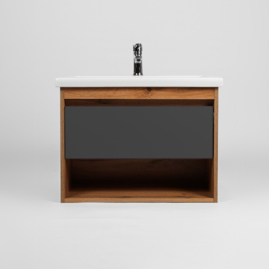 Комплект "Бостон 80 подвесная (арт. VBOS80COG-T1YP)" (тумба+умывальник COMO 60) 820x560x430 мм, пленка ПВХ, графит