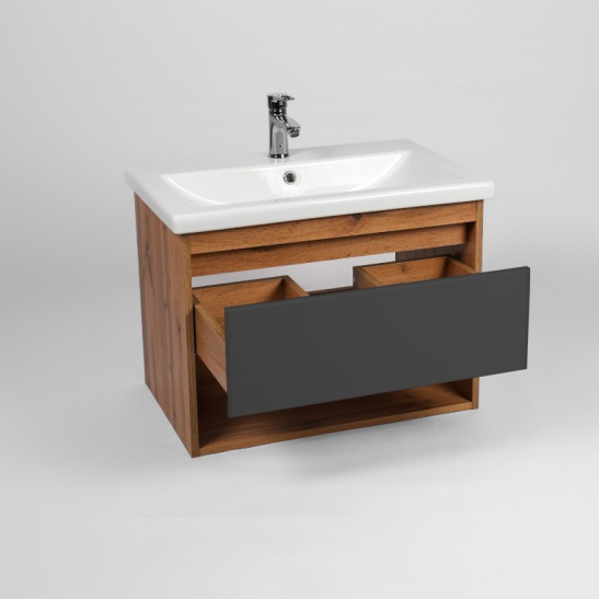 Комплект "Бостон 80 подвесная (арт. VBOS80COG-T1YP)" (тумба+умывальник COMO 60) 820x560x430 мм, пленка ПВХ, графит