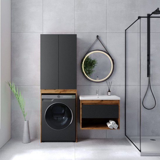 Комплект "Бостон 80 подвесная (арт. VBOS80COG-T1YP)" (тумба+умывальник COMO 60) 820x560x430 мм, пленка ПВХ, графит