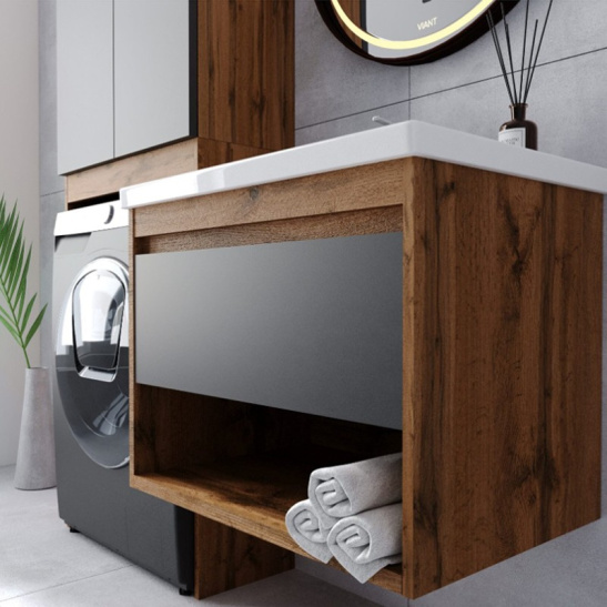 Комплект "Бостон 80 подвесная (арт. VBOS80COG-T1YP)" (тумба+умывальник COMO 60) 820x560x430 мм, пленка ПВХ, графит