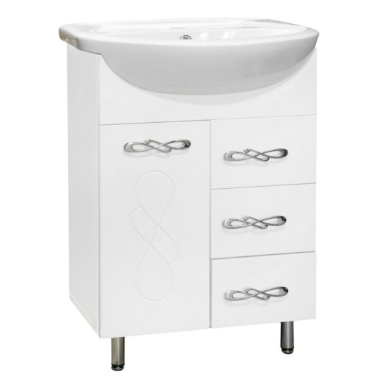 Комплект "Милана 60 3 ящ. 1 дв. (арт. 113080)" (тумба+умывальник Эрика 61) 800x577x280 мм, пленка ПВХ, белый