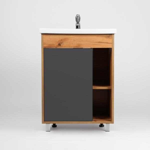 Комплект "Бостон 60 (арт. VBOS60COG-T1ST)" (тумба+умывальник COMO 60) 820x560x430 мм, пленка ПВХ, графит