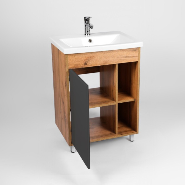 Комплект "Бостон 60 (арт. VBOS60COG-T1ST)" (тумба+умывальник COMO 60) 820x560x430 мм, пленка ПВХ, графит