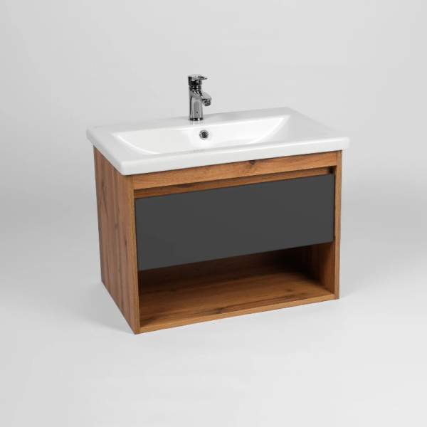 Комплект "Бостон 80 подвесная (арт. VBOS80COG-T1YP)" (тумба+умывальник COMO 60) 820x560x430 мм, пленка ПВХ, графит