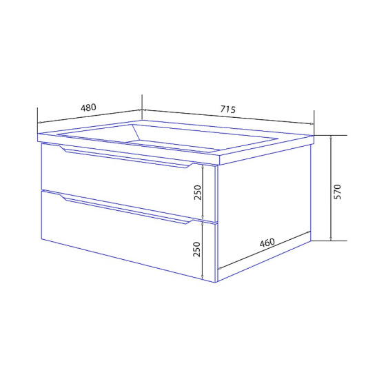 Комплект "LOTOS 70/2 подвесная (арт. CS00083930)" (тумба+умывальник Monte 70 AZ-836-70) 570x715x480 мм, эмаль, белый