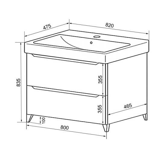 Комплект "LOTOS 80/2 напольная (арт. CS00081987)" (тумба+умывальник Monte 80 AZ-836-80) 835x815x480 мм, эмаль, белый