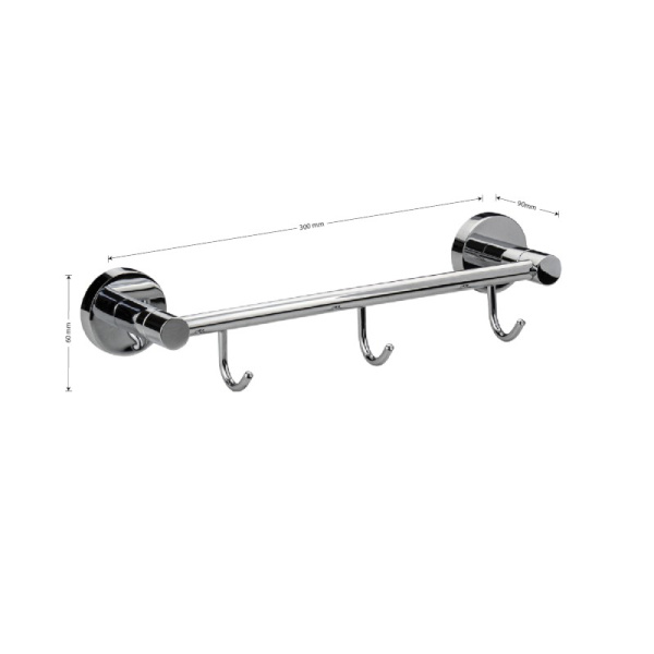 Вешалка с тремя с крючками прямая, 79204, GFmark, хром, Санакс