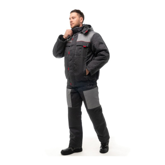 Костюм утепленный мужской "Фаворит-2", р. 52-54 (104-108) рост 5/6 (182-188), (куртка/полукомбинезон), темно-серый со св.серым и красным