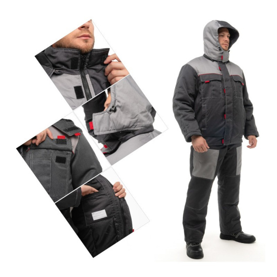 Костюм утепленный мужской "Фаворит-2", р. 52-54 (104-108) рост 5/6 (182-188), (куртка/полукомбинезон), темно-серый со св.серым и красным