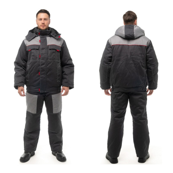 Костюм утепленный мужской "Фаворит-2", р. 52-54 (104-108) рост 5/6 (182-188), (куртка/полукомбинезон), темно-серый со св.серым и красным