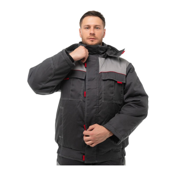 Костюм утепленный мужской "Фаворит-2", р. 56-58 (112-116) рост 5/6 (182-188), (куртка/полукомбинезон), темно-серый со св.серым и красным