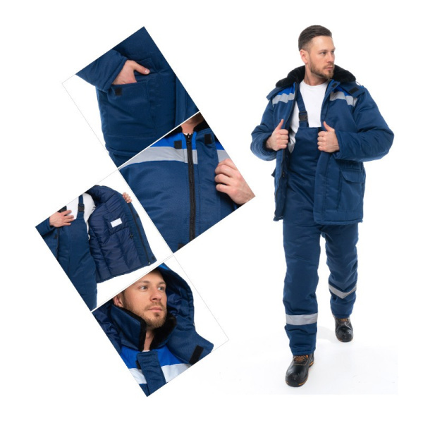 Костюм утепленный мужской "Стандарт Грета", р. 44-46 (88-92) рост 5/6 (182-188), (куртка/полукомбинезон), темно-синий/васильковый, с СОП