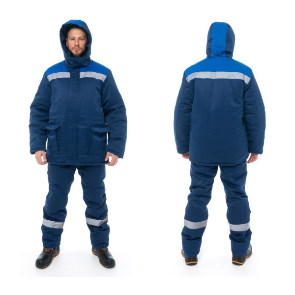 Костюм утепленный мужской "Стандарт Грета", р. 52-54 (104-108) рост 3/4 (170-176), (куртка/полукомбинезон), темно-синий/васильковый, с СОП