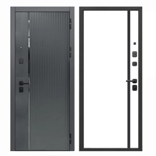 Дверь металлическая КАРБОН 10 см 960 левая  (МДФ Букле графит/МДФ Эмалит белый) Китай