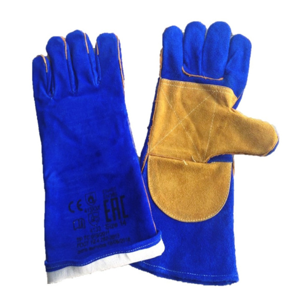 Краги сварщика, спилковые с кевларовой нитью "ПРОФИ" р.14 цв.синий/оранжевый "Твоя Защита" (RX4027S)