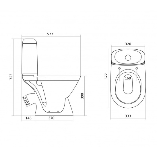 Унитаз-компакт Santek Римини Эконом, 1WH111758, косой выпуск, однорежимная арматура, нижний  подвод, сиденье