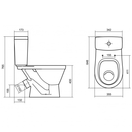 Унитаз-компакт Santek УНО, 1WH501613, косой выпуск, двухрежимная арматура, нижний  подвод, сиденье с микролифтом