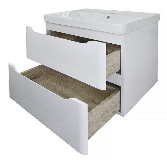 Комплект "LOTOS 60/2 подвесная (арт. CS00083929/00106604)" (тумба+умывальник Monte 60 AZ-836-60) 570x615x480 мм, эмаль, белый