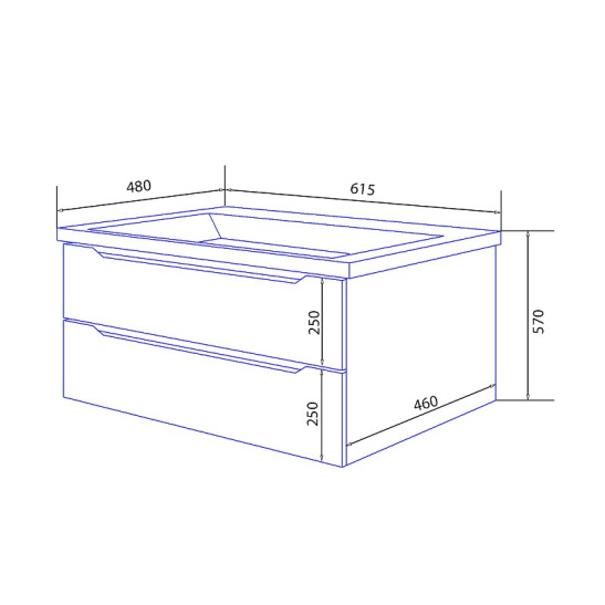 Комплект "LOTOS 60/2 подвесная (арт. CS00083929/00106604)" (тумба+умывальник Monte 60 AZ-836-60) 570x615x480 мм, эмаль, белый