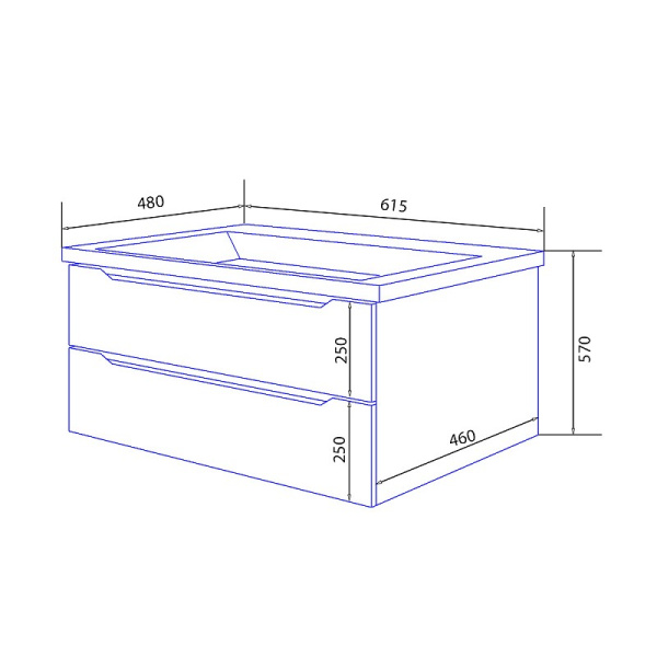 Комплект "LOTOS 60/2 подвесная (арт. CS00083929)" (тумба+умывальник Monte 60 AZ-836-60) 570x615x480 мм, эмаль, белый