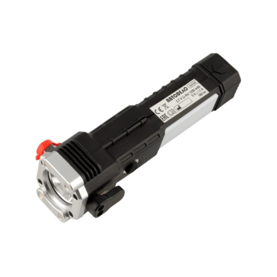 Фонарь ручной светодиодный аварийный, 1W COB+1W LED, 180Lm, аккумулятор Li-ion 1200mAh, USB-USB Type-C ("AвтоDело") (44316) + молоток для разбивания стекол и нож