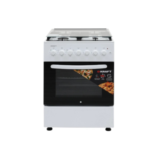 Плита газоэлектрическая KRAFT KF-FSF6427AEWI (белая, чугун решетка, электр дух шкаф) полный газконтроль