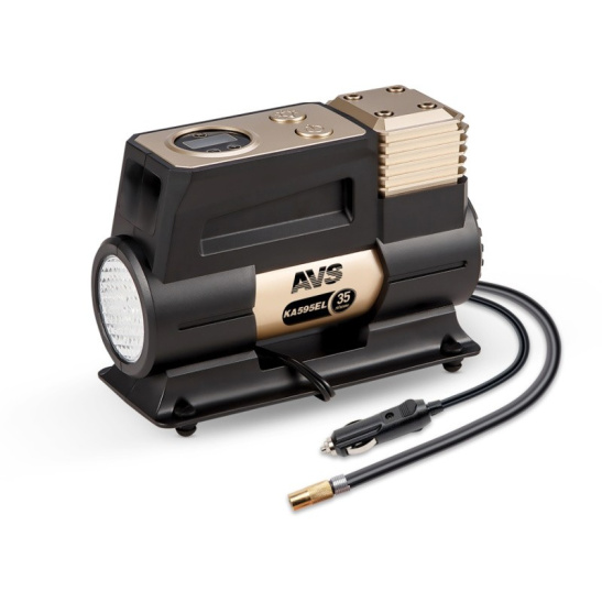 Автокомпрессор (35 л/мин, до 10 атм.) пит. прикуриватель, ОГРАНИЧИТЕЛЬ ДАВЛЕНИЯ, элект.дисплей, фонарь ("КА595EL") ("AVS") металл. (насос шинный электрический 12В) A85496S