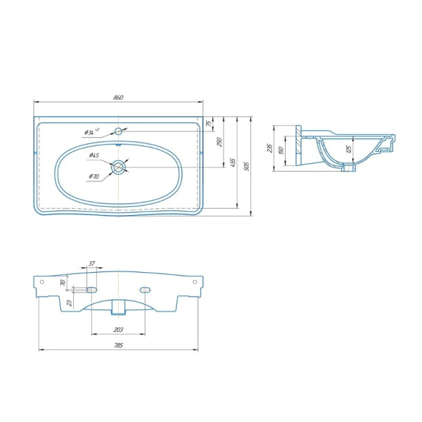 Комплект "Даниэла 85 (арт. 80312)" (тумба+умывальник Модерн 85) 860x850x440 мм, пленка ПВХ, белый