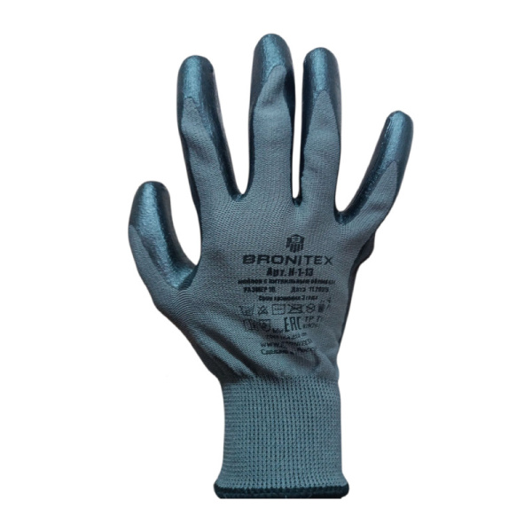 Перчатки нейлоновые, оверлок, облив нитриловым латексом(бензостойкий), 13 класс , цв.в ассортименте Н-1-13 BRONITEX