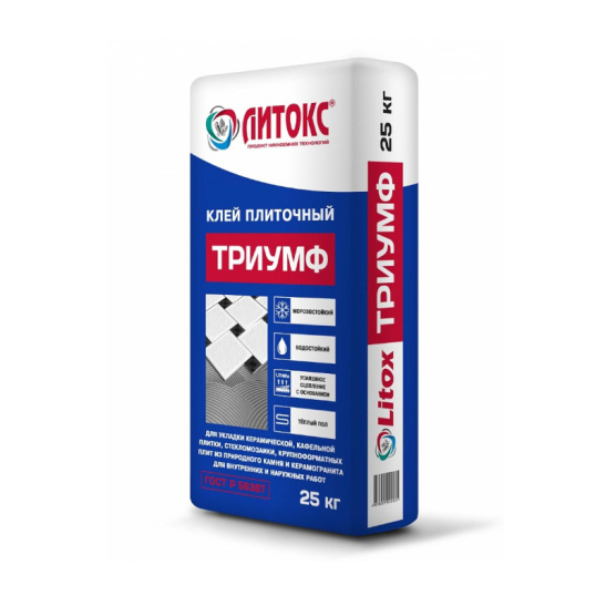 Клей плиточный влагостойкий Литокс "ТРИУМФ", 25 кг, Россия