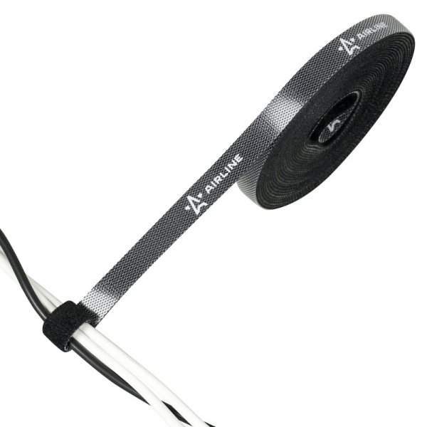 Лента-липучка (10 мм. х 5 м.) для стяжки (жгутирования) кабелей, черная ("ADTV001") ("AIRLINE")