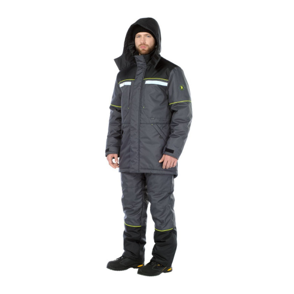 Костюм утепленный мужской "Брукс", р. 56-58 (112-116) рост 3/4 (170-176), (куртка/брюки), темно-серый с черной отделкой, с СОП