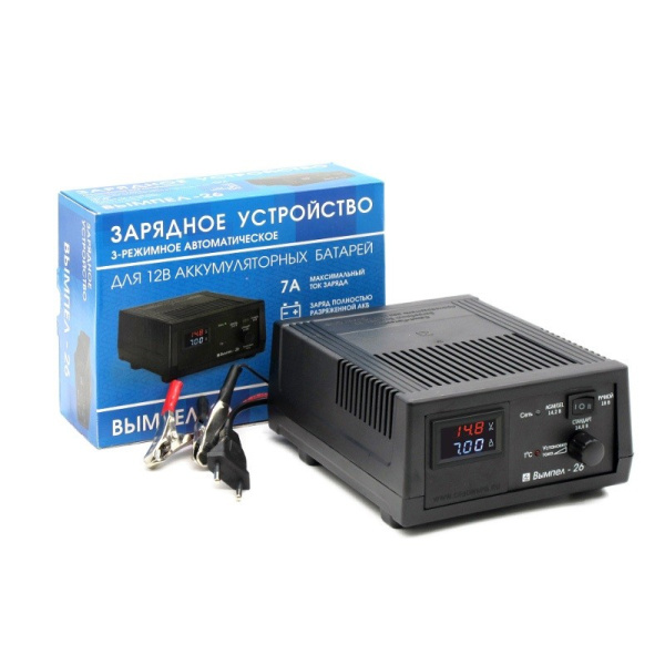 Устройство зарядное (12 В., 1-150 А/ч) ручн./автомат, LED вольтметр и амперметр, блок питания ("Вымпел-26") (НПП "ОРИОН") типы АКБ: AGM, EFB, GEL, WET Ag, WET Sb, WET Сa/Ca, WET Сa/Sb (гибридные)