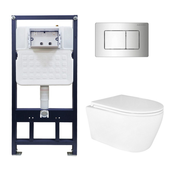 Сет AZARIO NEW-TS 1 инсталляция + Azario UNO подвесной безободковый унитаз с сиденьем микролифт + кнопка AZARIO NEW-TS хром глянец (квадратная) нержавеющая сталь (AZ-TS006T+AZ-2380+AZ-SS-003-CH)