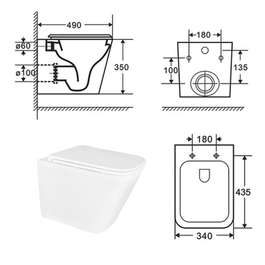 Сет AZARIO NEW-TS 1 инсталляция + унитаз Teramo (квадратный) сиденье микролифт + кнопка для инсталляции AZARIO NEW-TS хром глянец (квадратная) нерж. сталь (AZ-TS006T+AZ-0052+AZ-SS-003-CH)