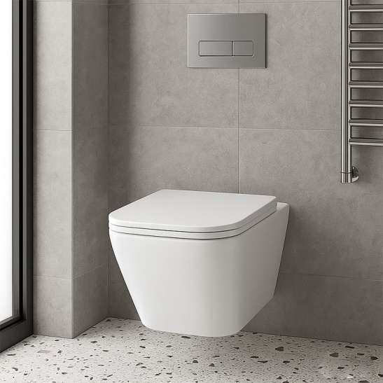 Сет AZARIO NEW-TS 1 инсталляция + унитаз Teramo (квадратный) сиденье микролифт + кнопка для инсталляции AZARIO NEW-TS хром глянец (овальная) нерж. сталь (AZ-TS006T+AZ-0052+AZ-SS-001-CH)