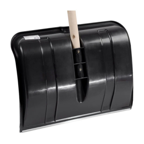 Лопата снеговая пластиковая БОГАТЫРЬ-2 480*360 мм цветная с алюм.планкой с деревянным черенком D32 и V-образной ручкой 