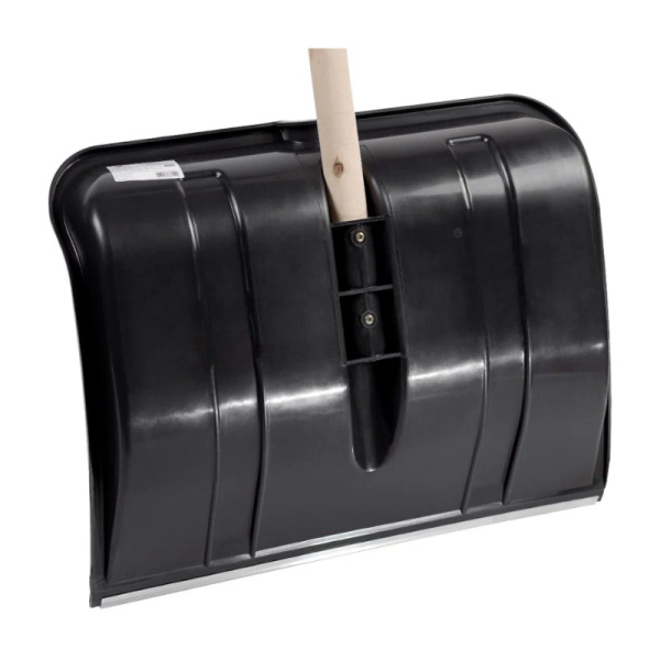 Лопата снеговая пластиковая БОГАТЫРЬ-2 480*360 мм цветная с алюм.планкой с деревянным черенком D32 и V-образной ручкой 