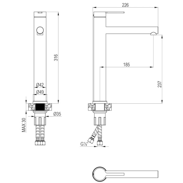 Смеситель для умывальника из нержавеющей стали однорычажный, RSF-1715S-SSN, RODCHENKO, Rossinka