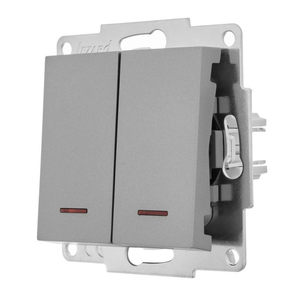 Выключатель VESNA 742-3588-112 2КЛ с подсв. (без рамки) платина с/у LEZARD 