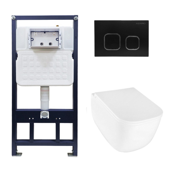 Сет AZARIO NEW-TS 1 инсталляция + Azario FOTE подвесной безободковый унитаз, слив "Скрытое Торнадо" с сиденьем микролифт + кнопка AZARIO NEW-TS черная механическая ABS пластик, (AZ-TS006T+AZ-116-UQ3+AZ-ABS-002-B)