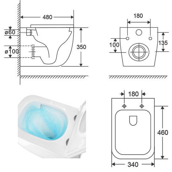 Сет AZARIO NEW-TS 1 инсталляция + Azario FOTE подвесной безободковый унитаз, слив "Скрытое Торнадо" с сиденьем микролифт + кнопка AZARIO NEW-TS черная механическая ABS пластик, (AZ-TS006T+AZ-116-UQ3+AZ-ABS-002-B)