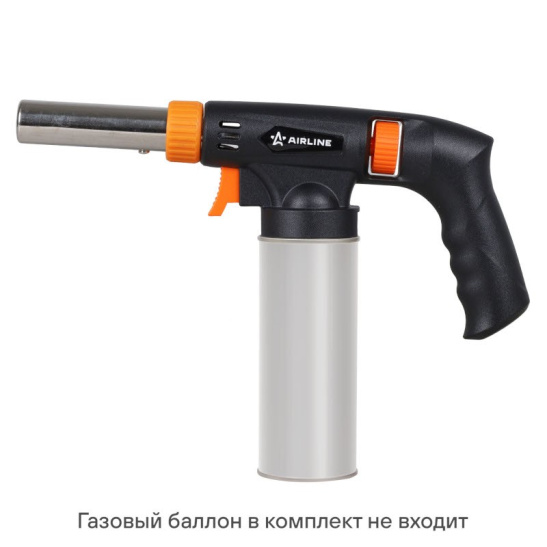 Горелка газовая ("AIRLINE", AGT-04) анти-вспышка, ручка, 165*334мм, с пьезоподжигом и цанговым захватом, под газoвый цанговый баллoнчик 220гр.