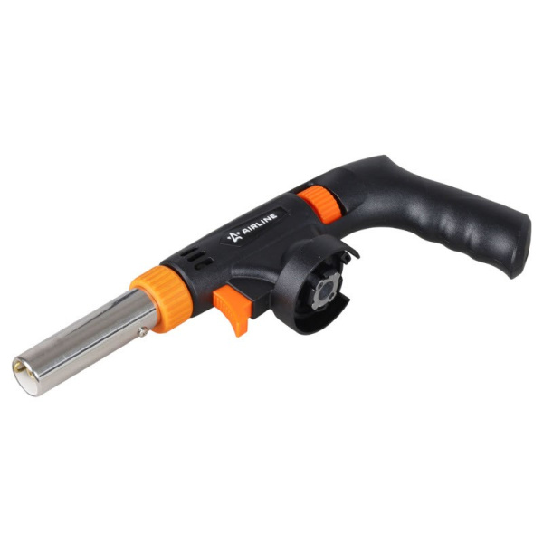 Горелка газовая ("AIRLINE", AGT-04) анти-вспышка, ручка, 165*334мм, с пьезоподжигом и цанговым захватом, под газoвый цанговый баллoнчик 220гр.