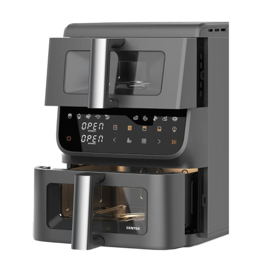 Аэрогриль CENTEK CT-3107, 3,5+6,5 л, 2 чаши, 2800 Вт, сенсорное управление, 10 программ,автовыключение