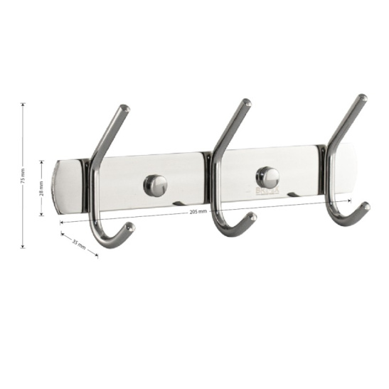 Вешалка с тремя двойными крючками прямая, 572-3, BRIMIX, хром, Санакс