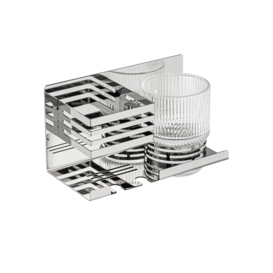 Полка со стеклянным стаканом и подставкой для зубных щеток, хром, 1280-1, BRIMIX, Санакс