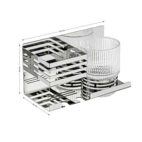 Полка со стеклянным стаканом и подставкой для зубных щеток, хром, 1280-1, BRIMIX, Санакс