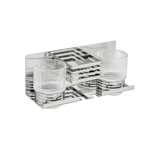 Полка с двумя стеклянными стаканами и подставкой для зубных щеток, хром, 1280-2, BRIMIX, Санакс